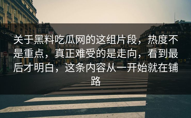 关于黑料吃瓜网的这组片段，热度不是重点，真正难受的是走向，看到最后才明白，这条内容从一开始就在铺路