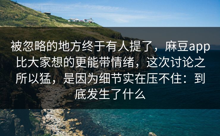 被忽略的地方终于有人提了，麻豆app比大家想的更能带情绪，这次讨论之所以猛，是因为细节实在压不住：到底发生了什么