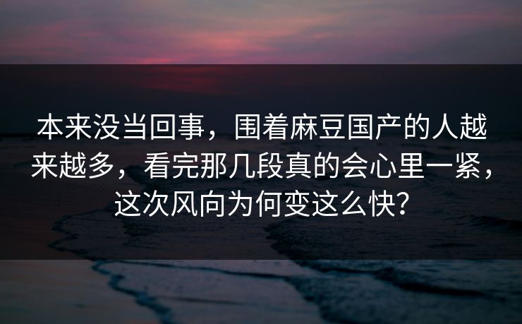 本来没当回事，围着麻豆国产的人越来越多，看完那几段真的会心里一紧，这次风向为何变这么快？