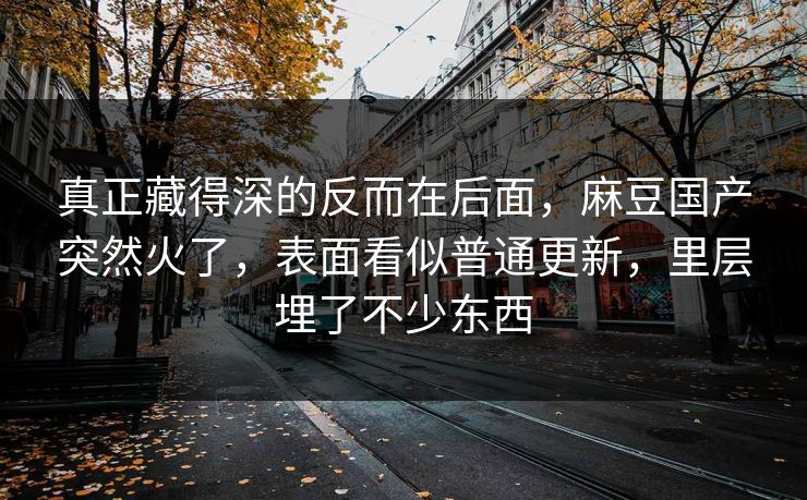 真正藏得深的反而在后面,麻豆国产突然火了,表面看似普通更新,里层埋了不少东西